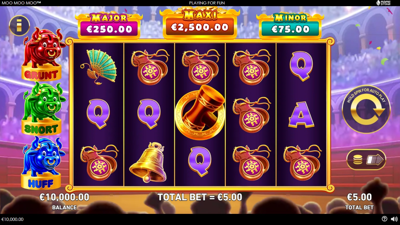 Moo Moo Moo slot gameplay showing symbols on a 5x3 board