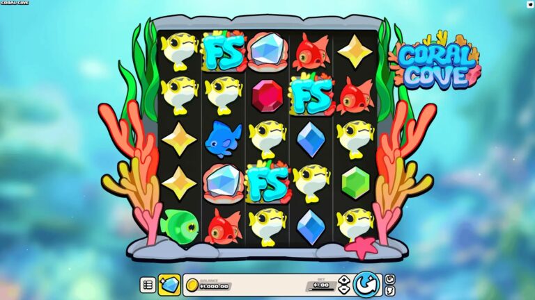 Coral Cove slot gameplay showing symbols on a 5x5 board