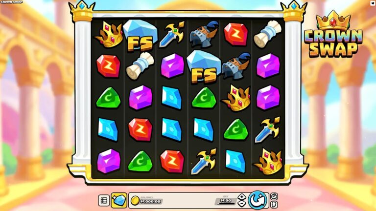 Crown Swap slot gameplay showing symbols on a 6x5 board