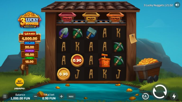3 Lucky Nuggets slot gameplay showing symbols on a 5x4 board