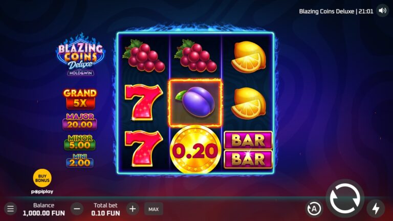 Blazing Coins Deluxe slot gameplay showing symbols on a 3x3 board
