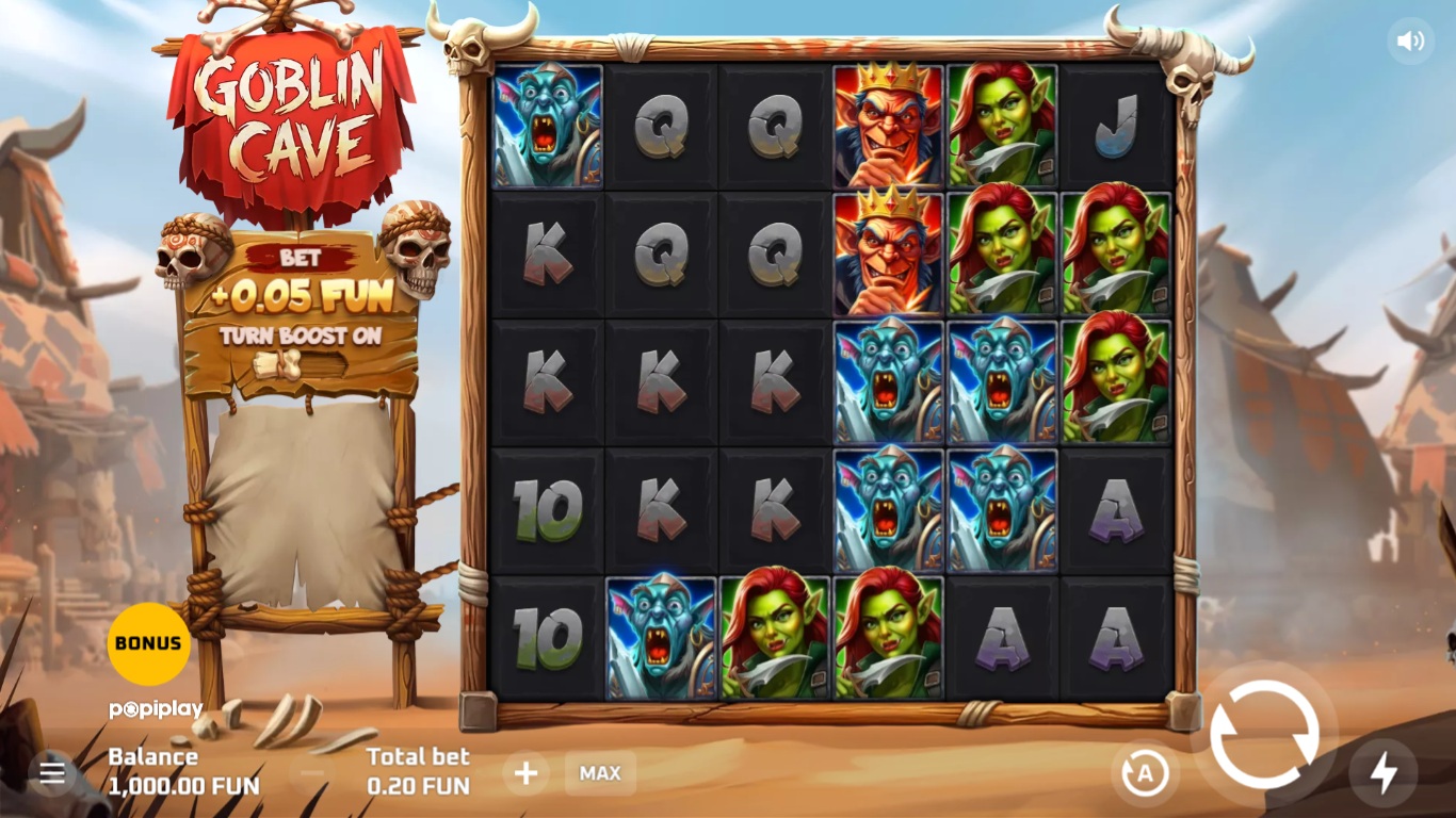 Goblin Cave slot gameplay with symbols on a 6x5 board
