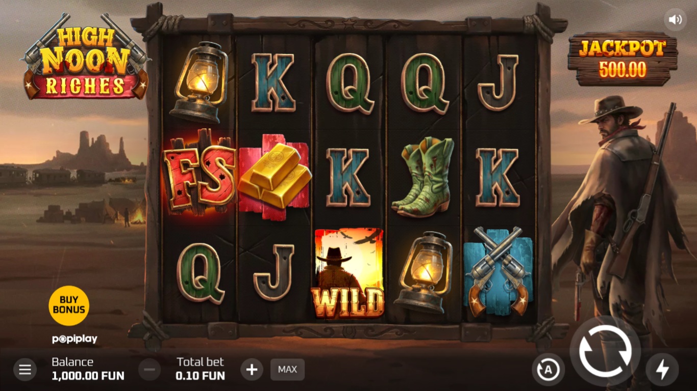 High Noon Riches slot gameplay with symbols on a 5x3 board