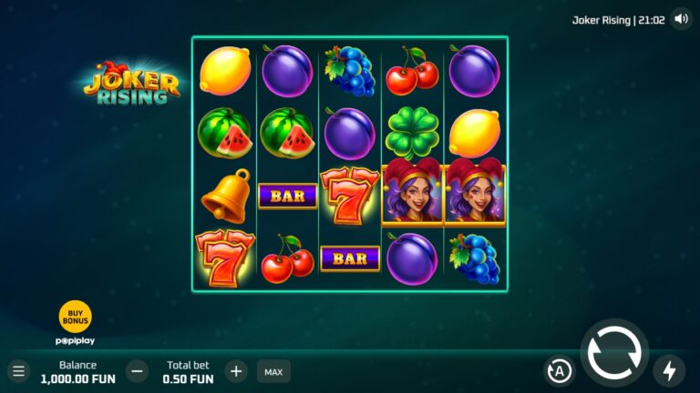 Joker Rising slot gameplay with symbols on a 5x4 board