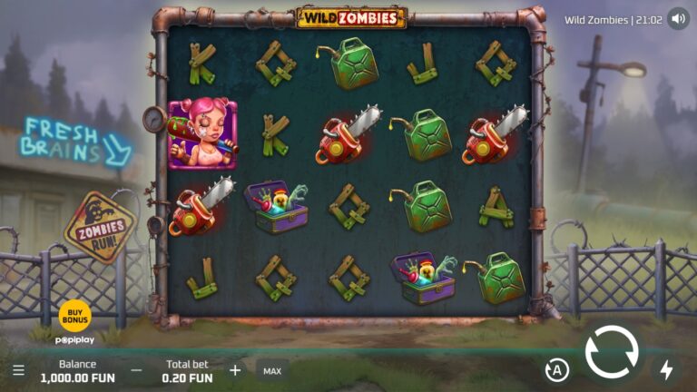 Wild Zombies slot gameplay with symbols on a 4x5 board