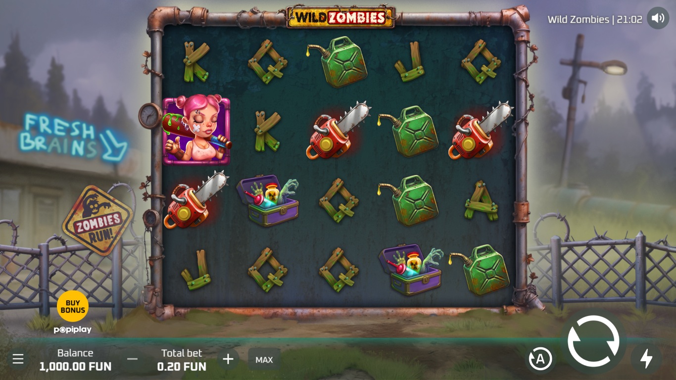 Wild Zombies slot gameplay with symbols on a 4x5 board