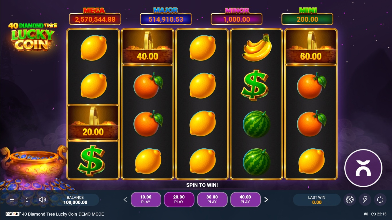 40 Diamond Tree Lucky Coin slot gameplay with symbols on a 5x4 board