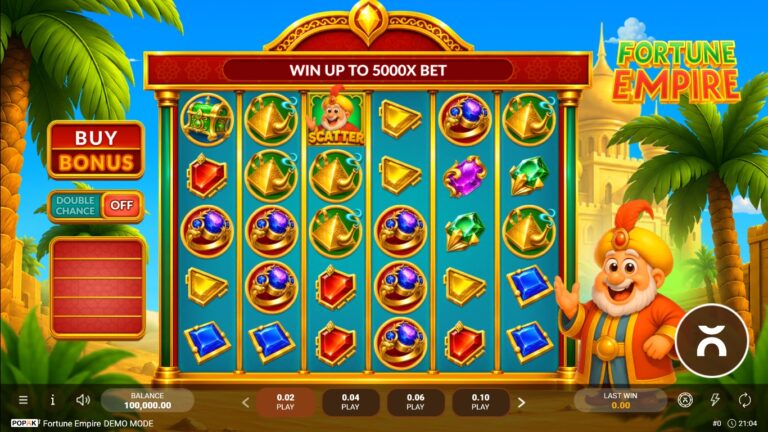 Fortune Empire slot gameplay with symbols on a 6x5 board