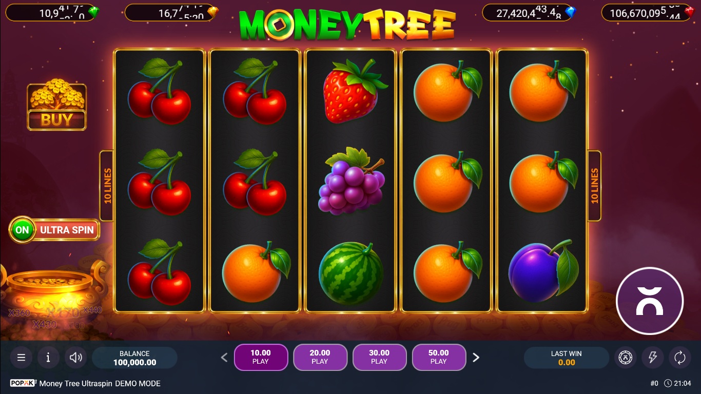 Money Tree Ultra Spin Prag slot gameplay with symbols on a 5x3 board