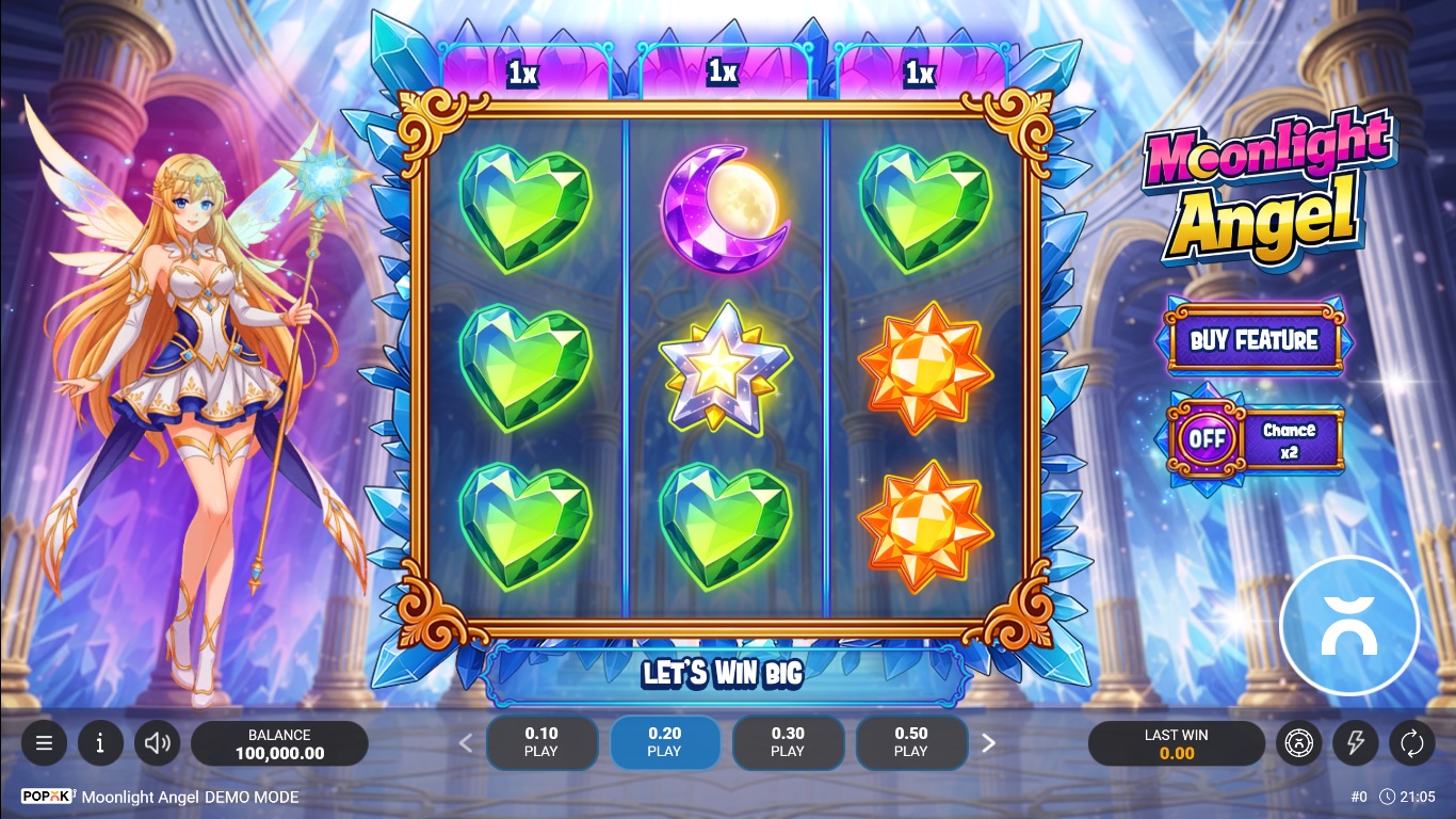 Moonlight Angel slot gameplay with symbols on a 3x3 board