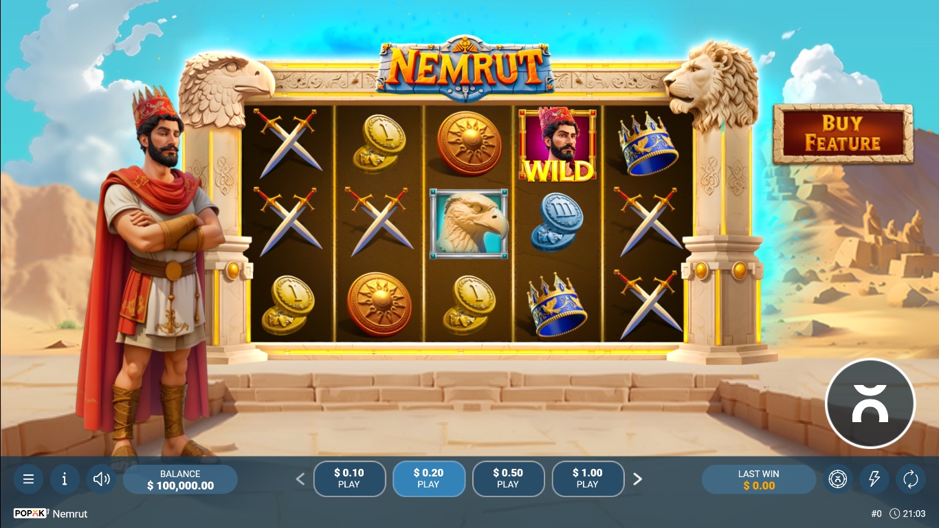 Nemrut slot gameplay with symbols on a 5x3 board