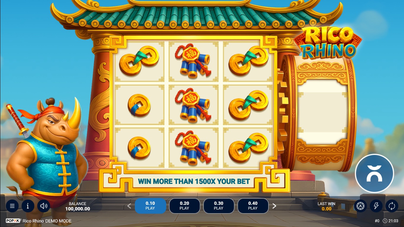 Rico Rhino slot gameplay with symbols on a 3x3 board
