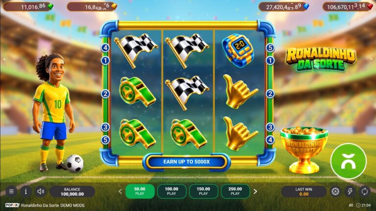 Ronaldinho da Sorte slot gameplay with symbols on a 3x3 board