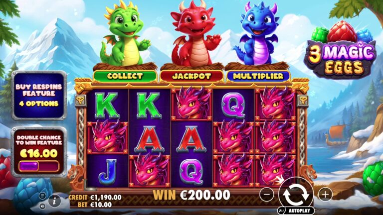 3 Magic Eggs slot gameplay with symbols on a 5x3 board