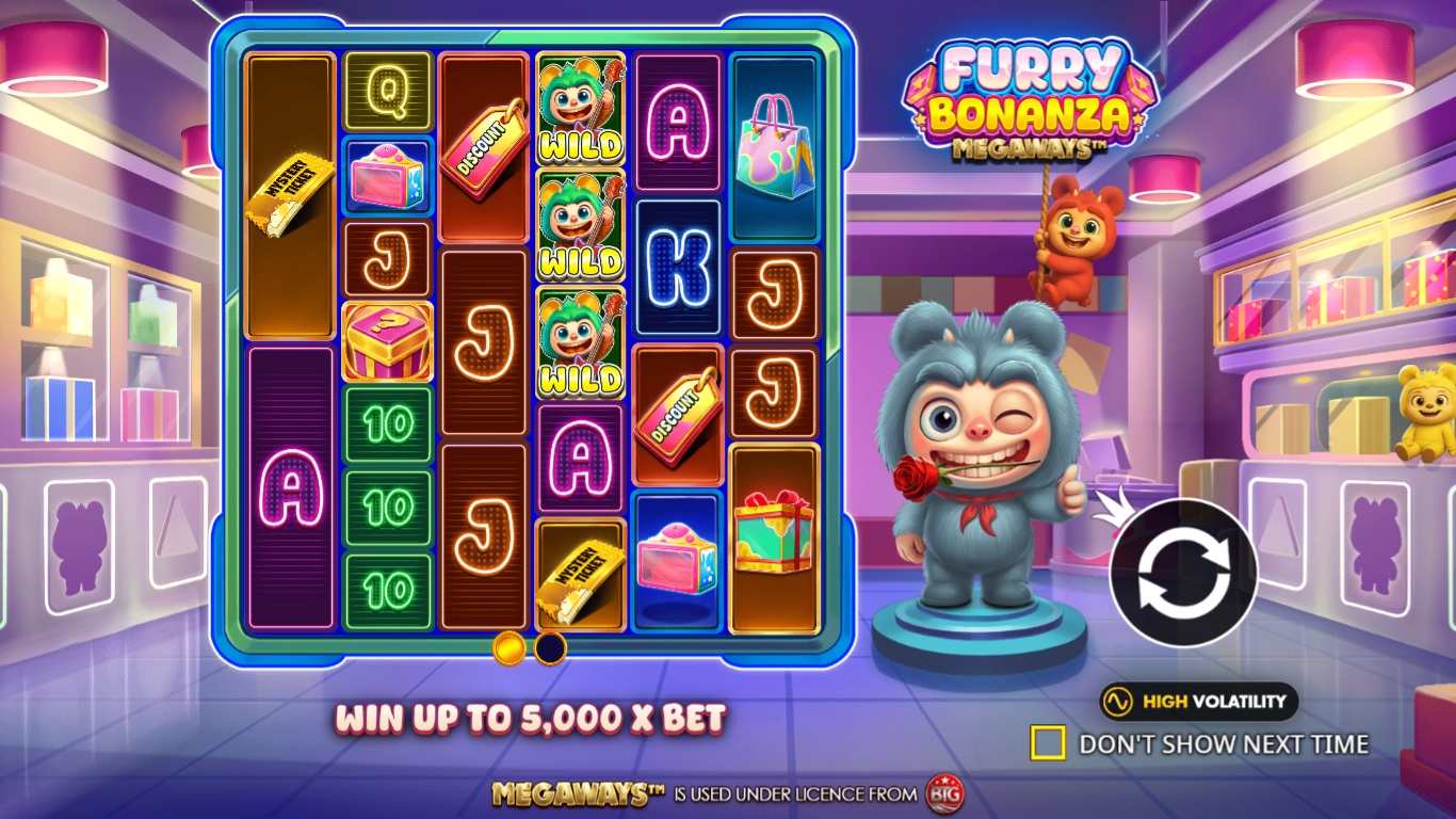 Furry Bonanza Megaways slot gameplay with symbols on a 6x7 board