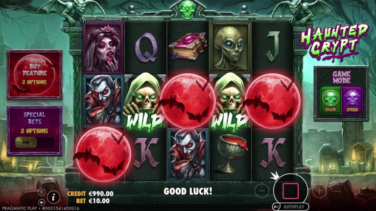 Haunted Crypt slot gameplay with symbols on a 5x3 board
