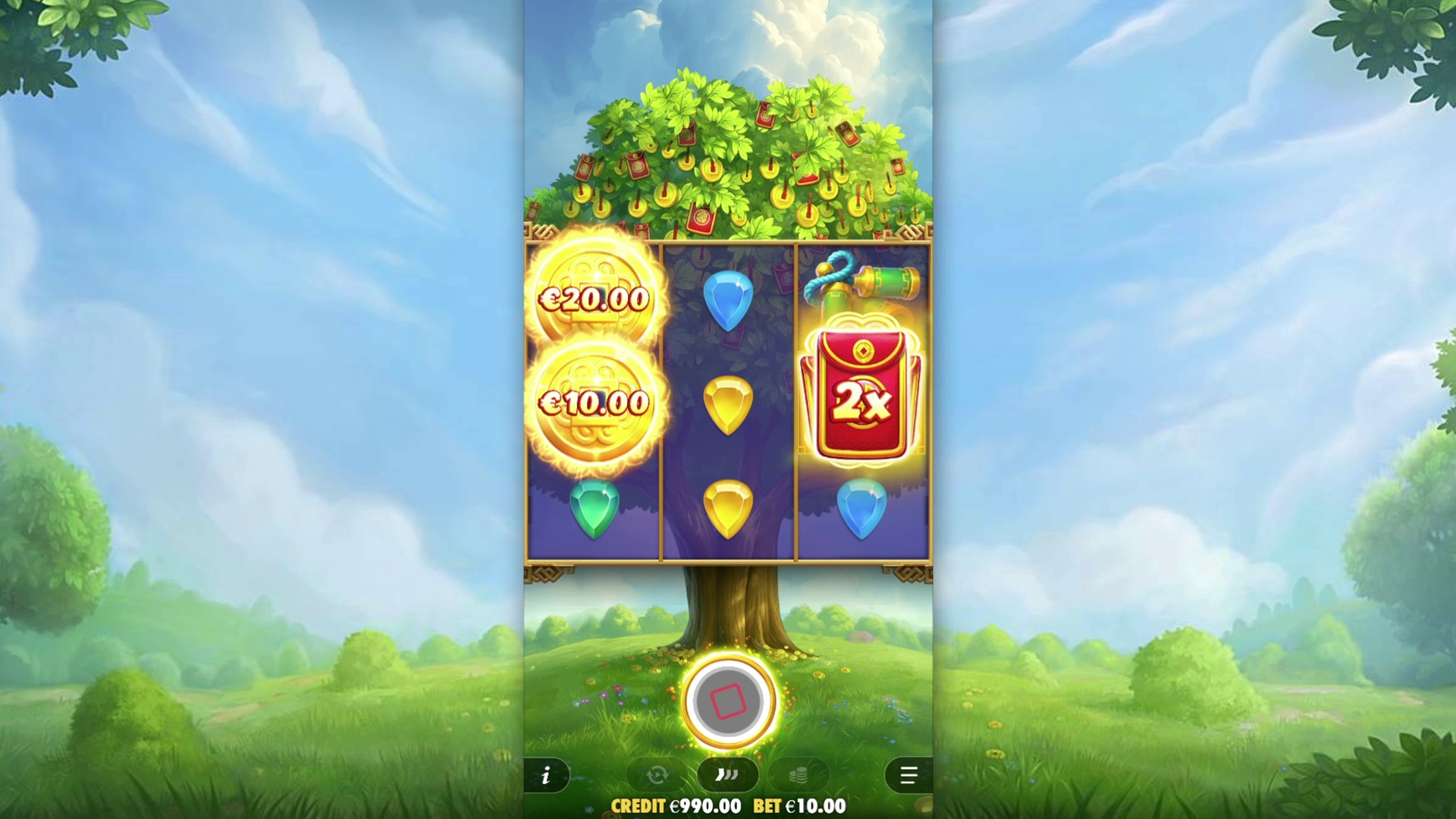 Lucky Fortune Tree slot gameplay with symbols on a 3x3 board