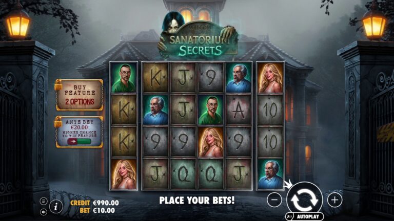 Sanatorium Secrets slot gameplay with symbols on a 6x4 board