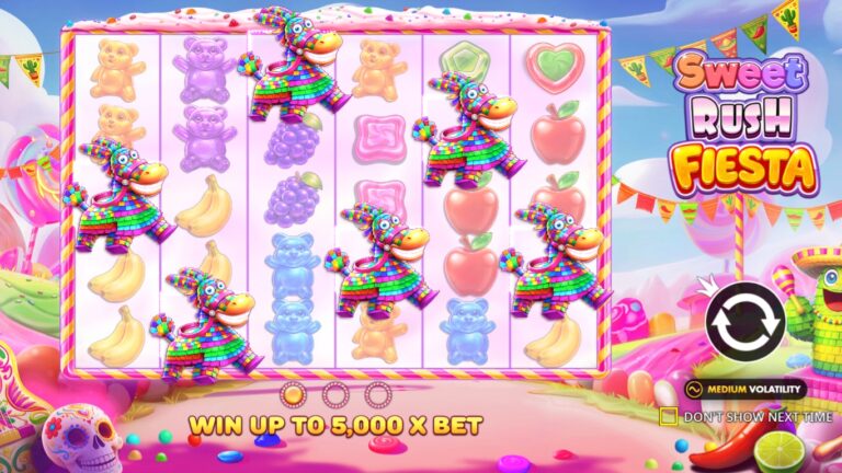Sweet Rush Fiesta slot gameplay with symbols on a 6x5 board
