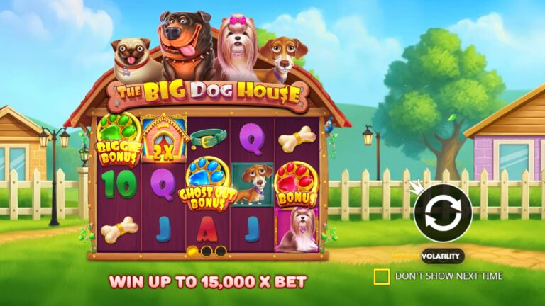 The Big Dog House slot gameplay with symbols on a 5x3 board