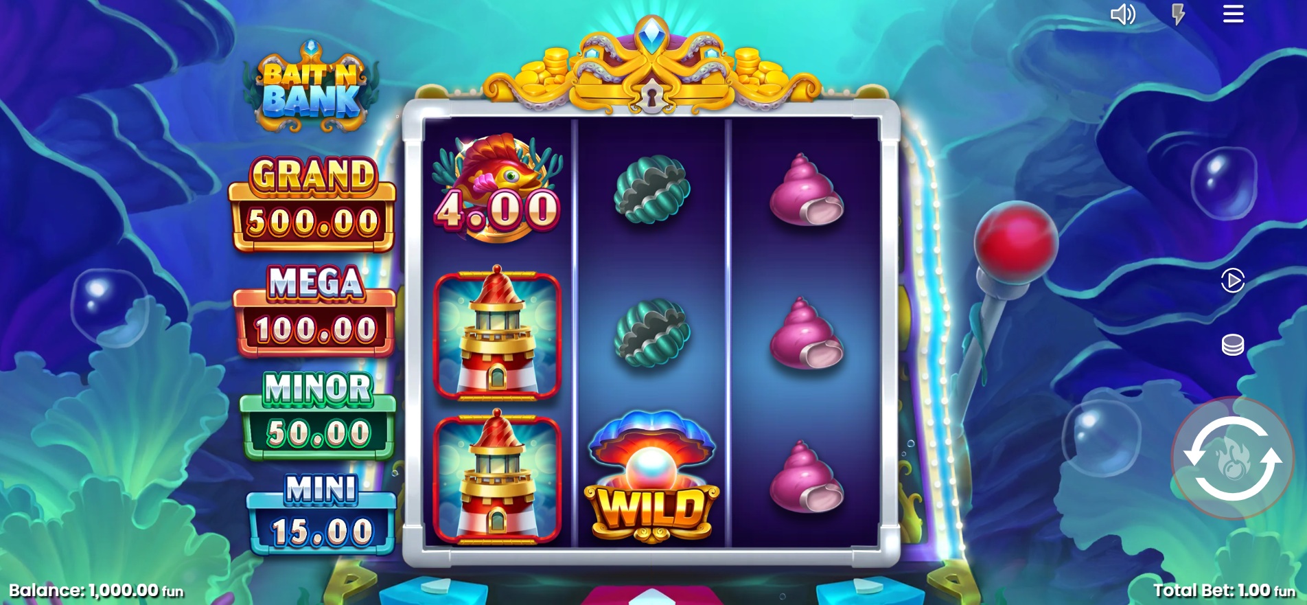 Bait 'n' Bank slot gameplay with symbols on a 3x3 board