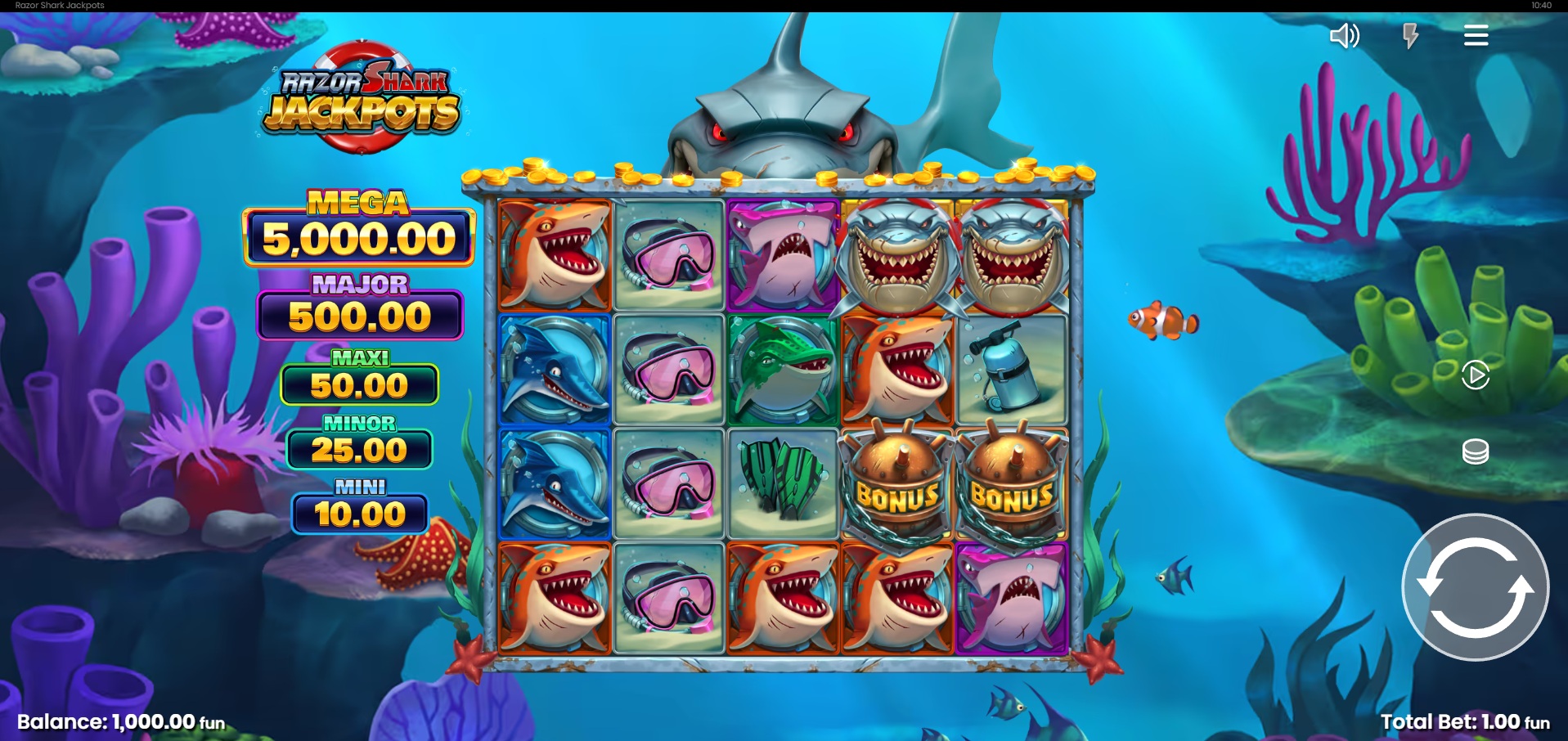 Razor Shark Jackpots slot gameplay with symbols on a 5x4 board