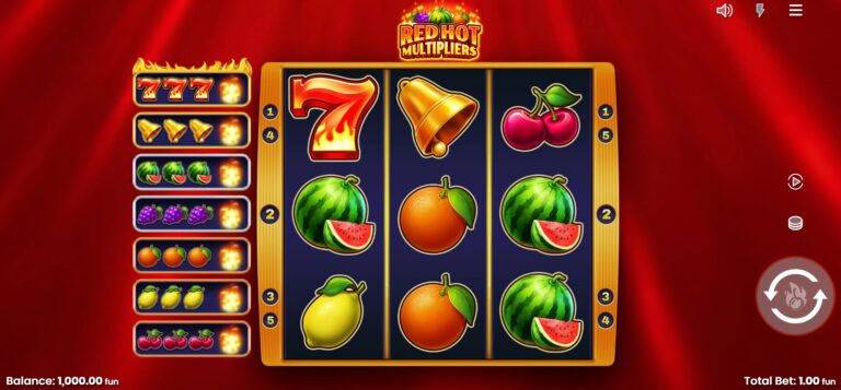 Red Hot Multipliers slot gameplay with symbols on a 3x3 board