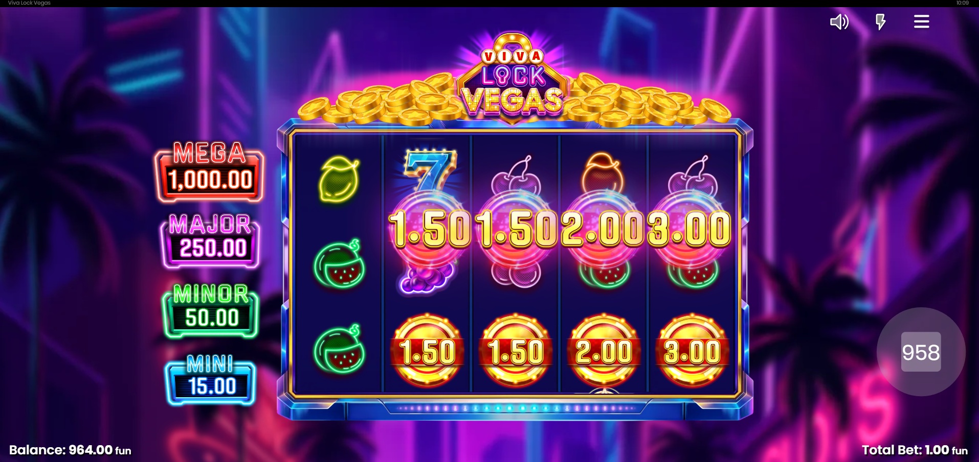 Viva Lock Vegas slot gameplay with symbols on a 5x3 board