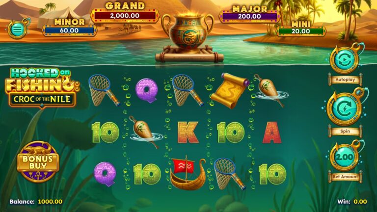 Hooked on Fishing: Croc of the Nile slot gameplay with symbols on a 5x3 board