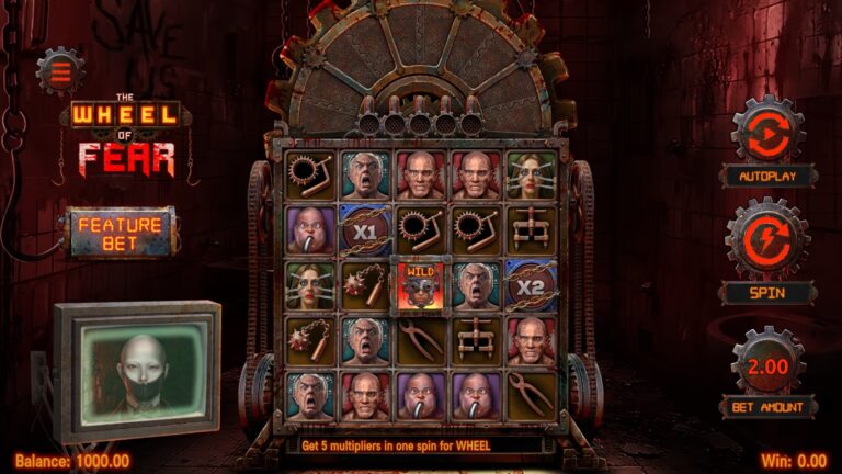 The Wheel of Fear slot gameplay with symbols on a 5x5 board