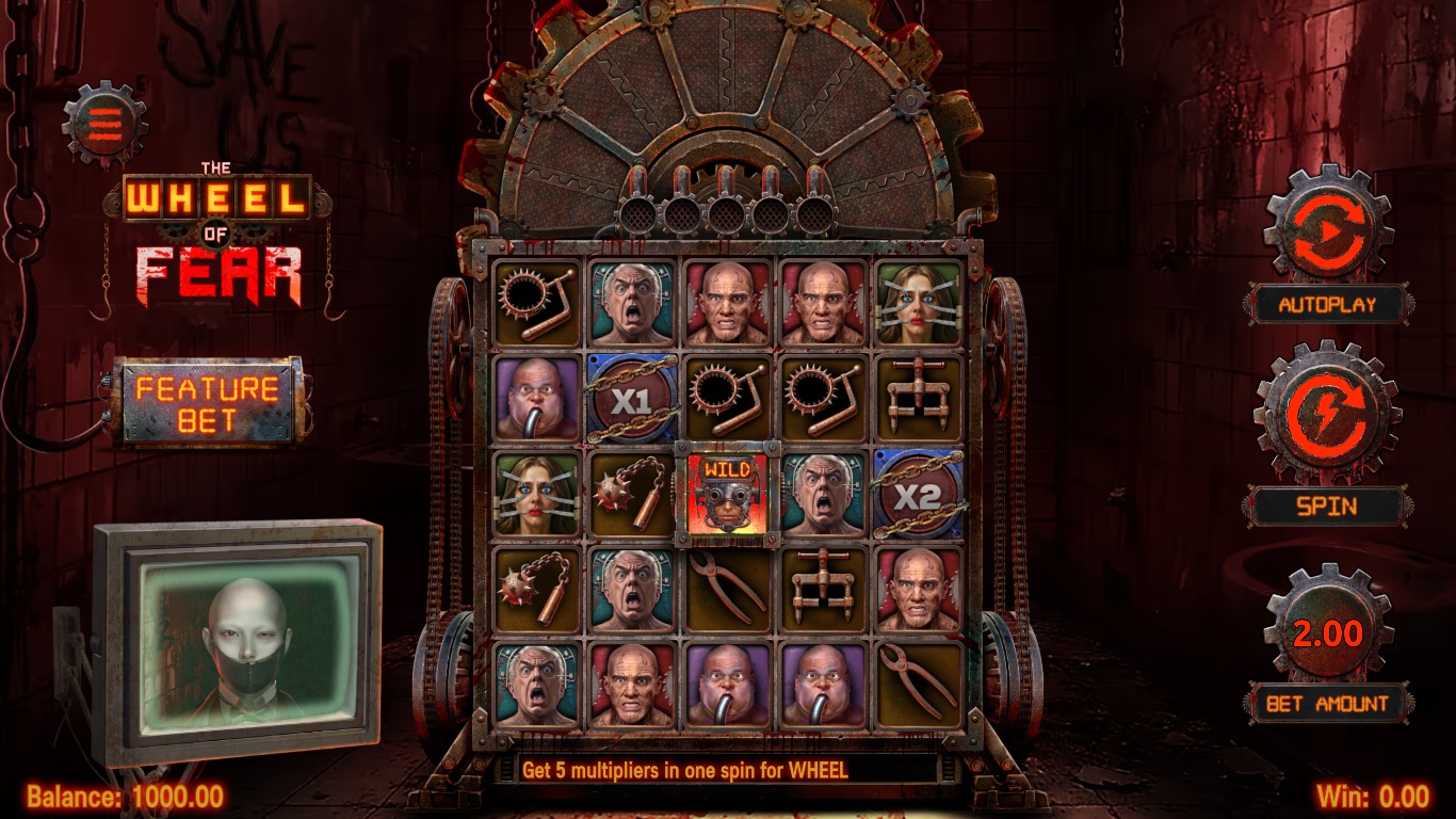 The Wheel of Fear slot gameplay with symbols on a 5x5 board