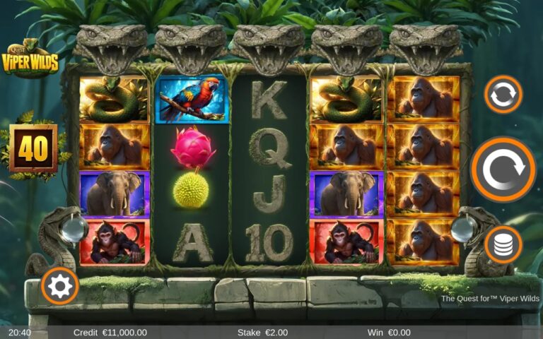 The Quest for Viper Wilds slot gameplay with symbols on a 5x4 board