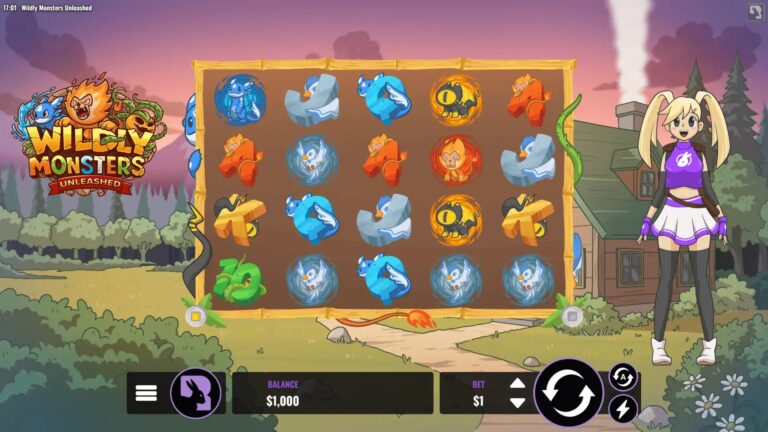 Wildly Monsters slot gameplay with symbols on a 5x5 board