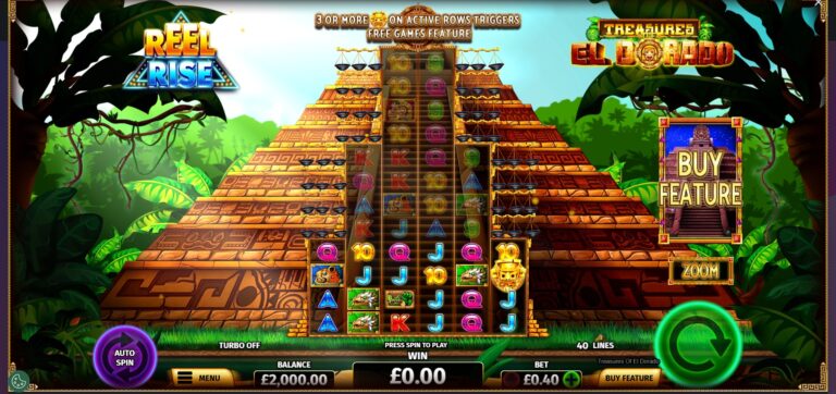 Treasures of El Dorado slot gameplay with symbols on a 6x4 board