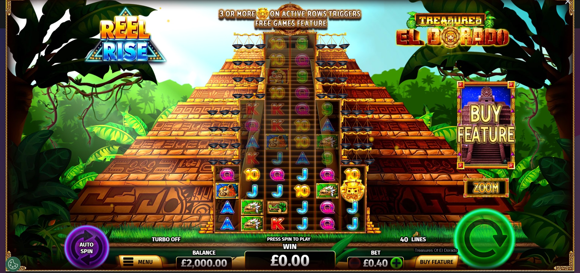 Treasures of El Dorado slot gameplay with symbols on a 6x4 board