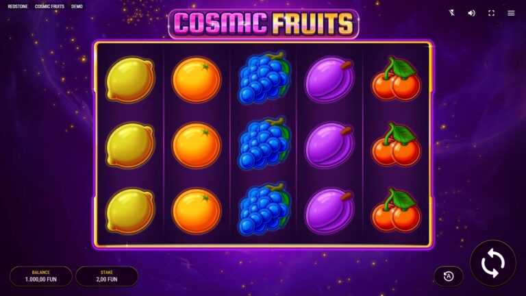 Cosmic Fruits slot gameplay with symbols on a 5x3 board