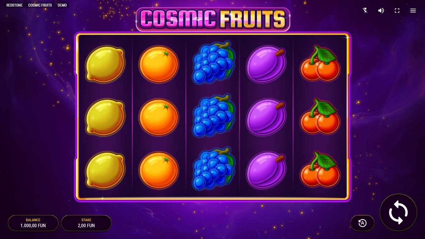 Cosmic Fruits slot gameplay with symbols on a 5x3 board