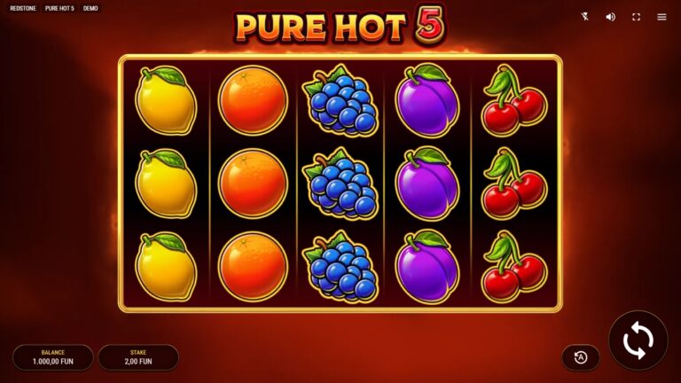 Pure Hot 5 slot gameplay with symbols on a 5x3 board