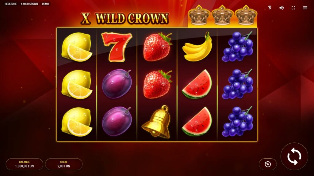 X Wild Crown slot gameplay with symbols on a 5x3 board
