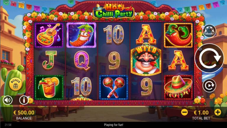 Hot Chilli Party slot gameplay with symbols on a 5x3 board