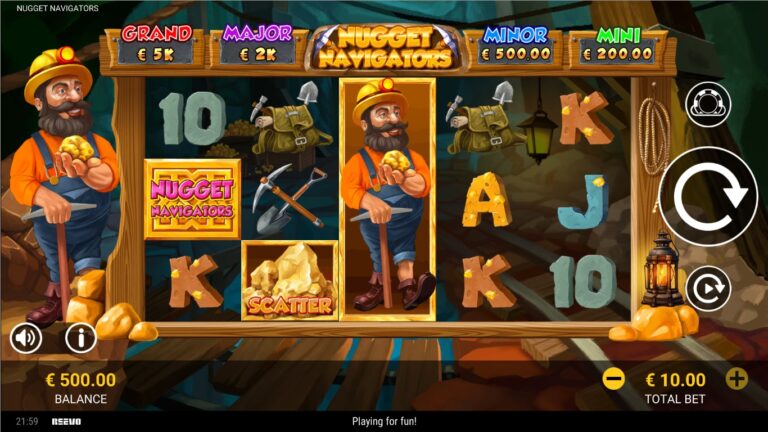 Nugget Navigators slot gameplay with symbols on a 5x3 board