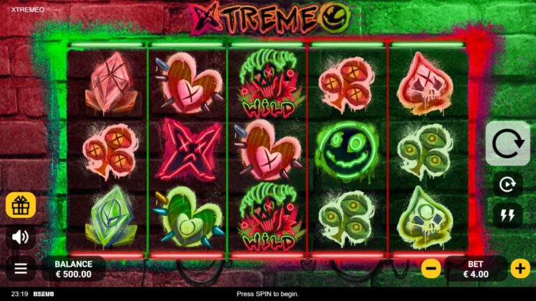 XtremeO slot gameplay with symbols on a 5x3 board