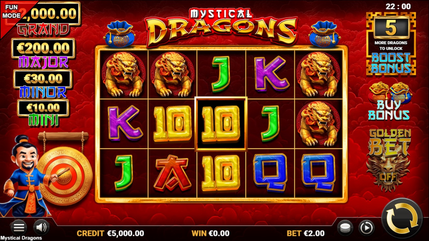 Mystical Dragons slot gameplay with symbols on a 5x3 board