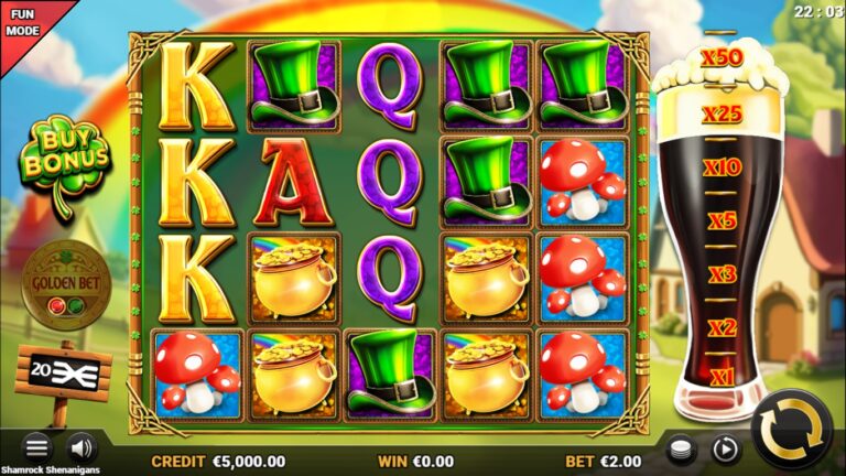 Shamrock Shenanigans slot gameplay with symbols on a 5x4 board