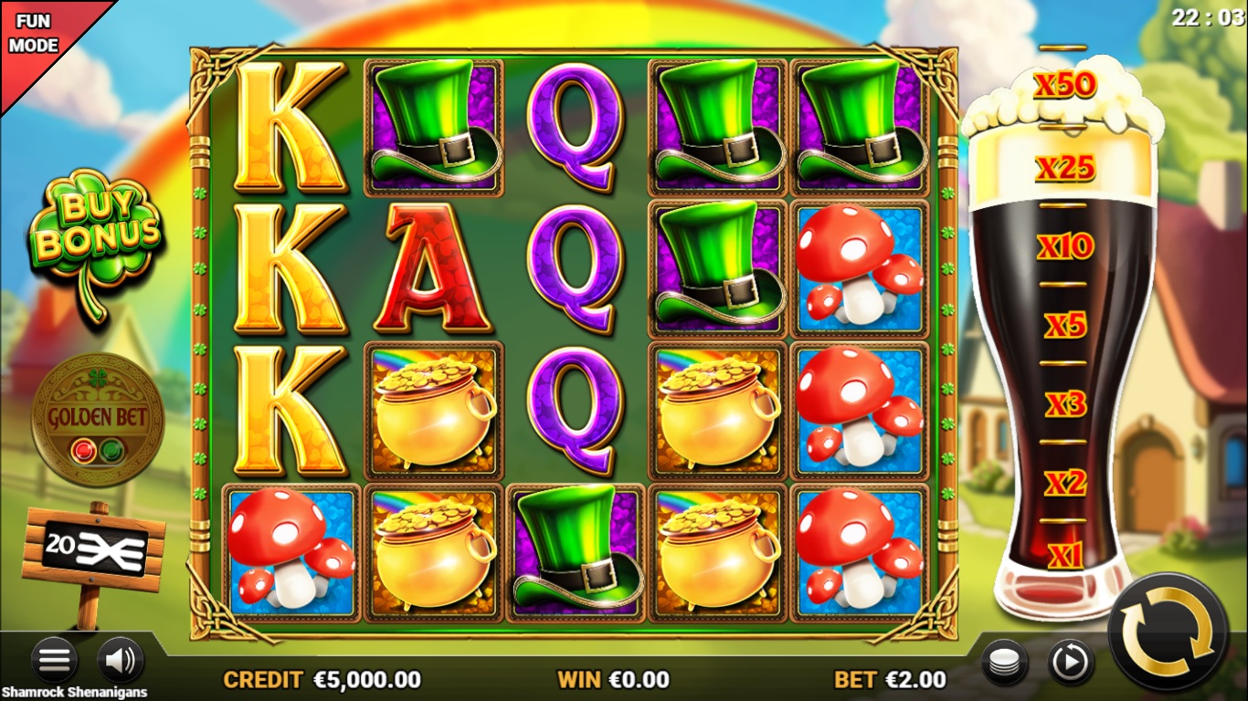 Shamrock Shenanigans slot gameplay with symbols on a 5x4 board