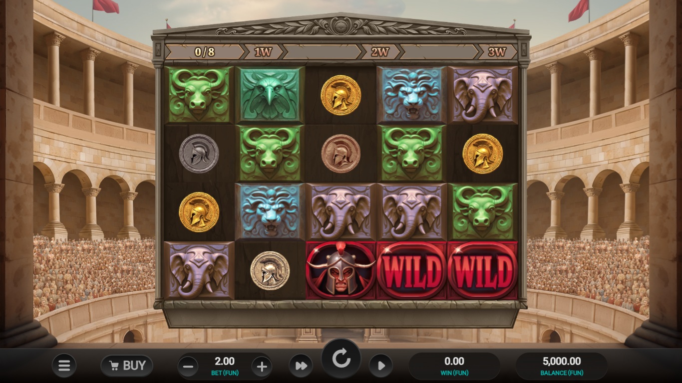 Arena of Fortune slot gameplay with symbols on a 5x4 board