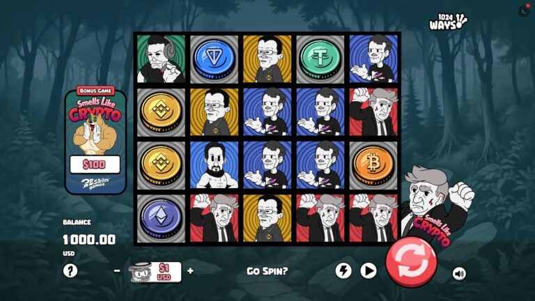 Smells Like Crypto slot gameplay with symbols on a 5x4 board