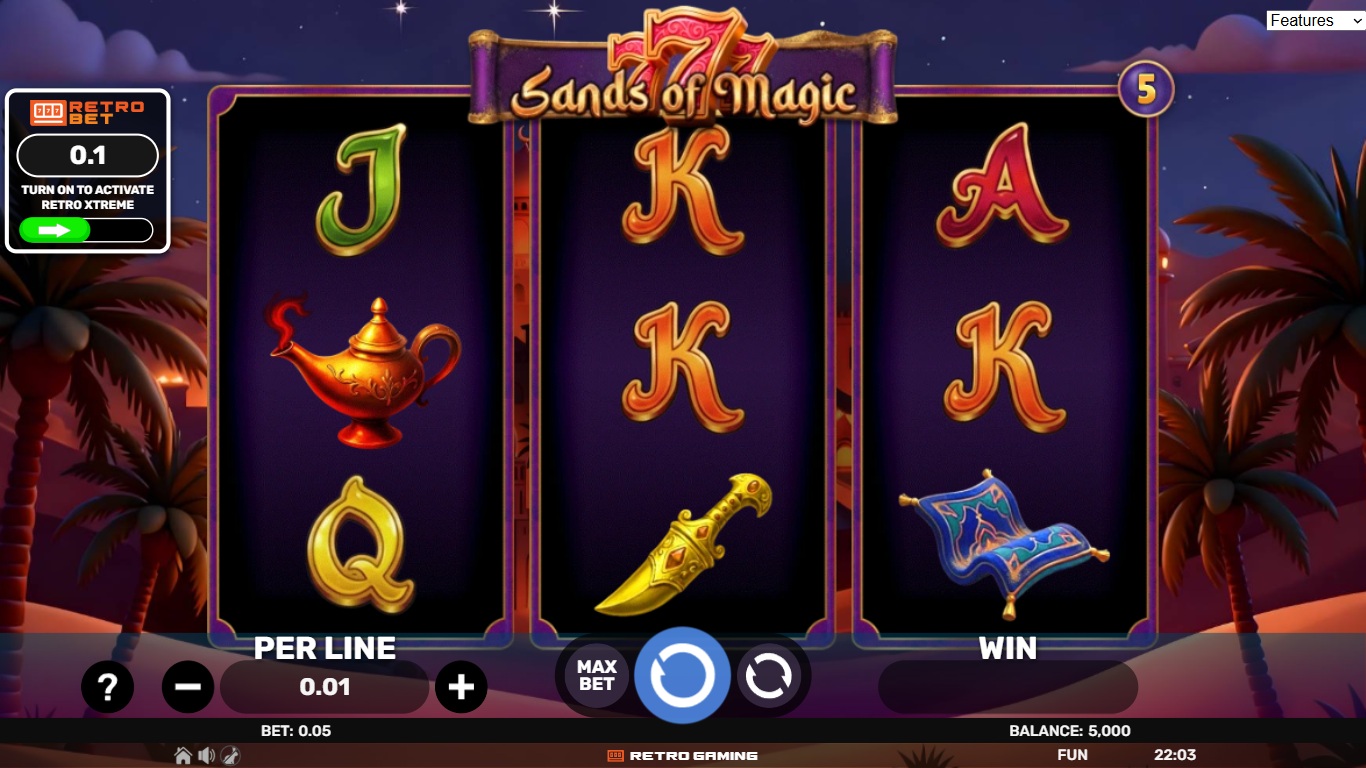 777 - Sands of Magic slot gameplay with symbols on a 3x3 board