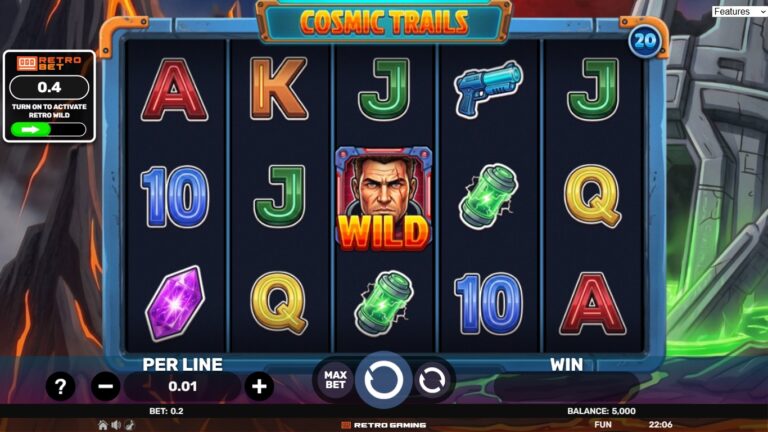 Cosmic Trails slot gameplay with symbols on a 5x3 board