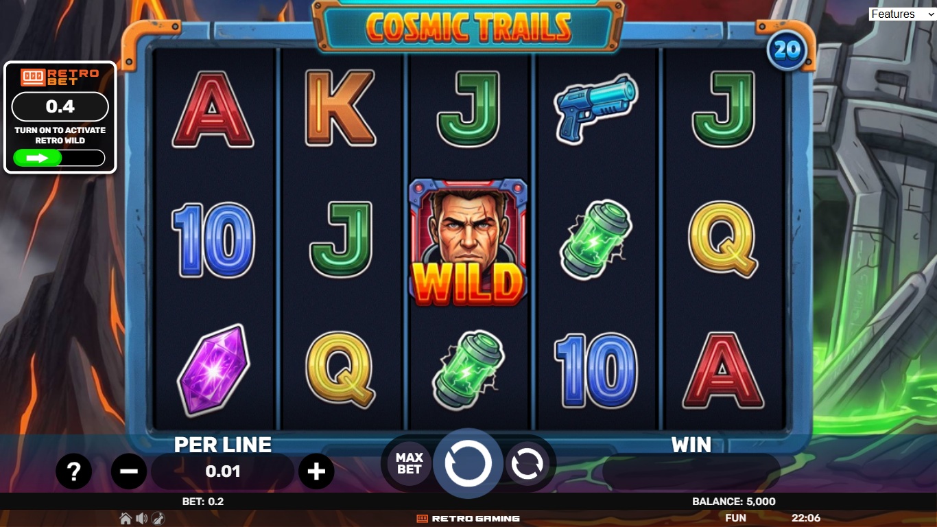 Cosmic Trails slot gameplay with symbols on a 5x3 board